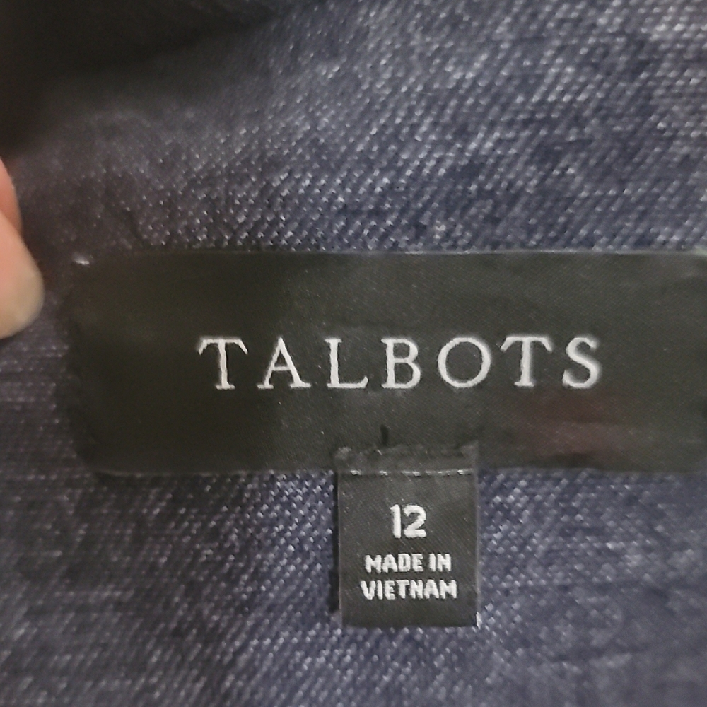 Talbots Dark Blue Denim look suit Jacket blazer 12 office workwear - Picture 3 of 9
